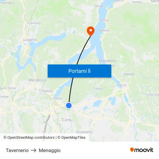 Tavernerio to Menaggio map