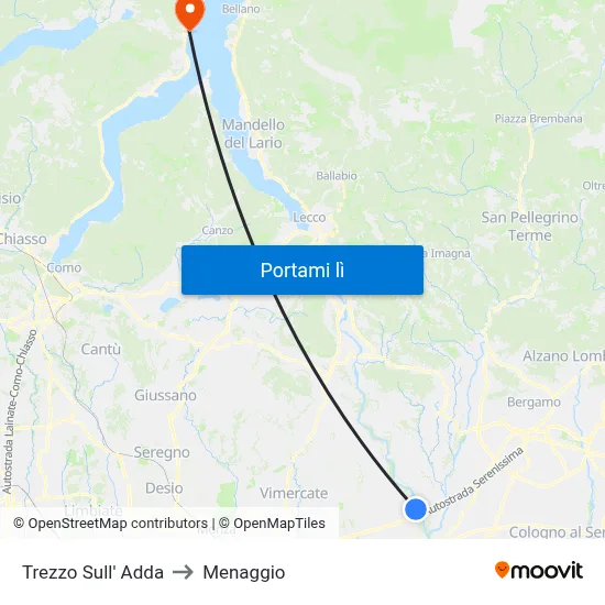 Trezzo Sull' Adda to Menaggio map