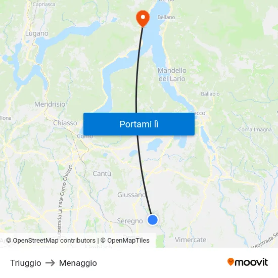 Triuggio to Menaggio map