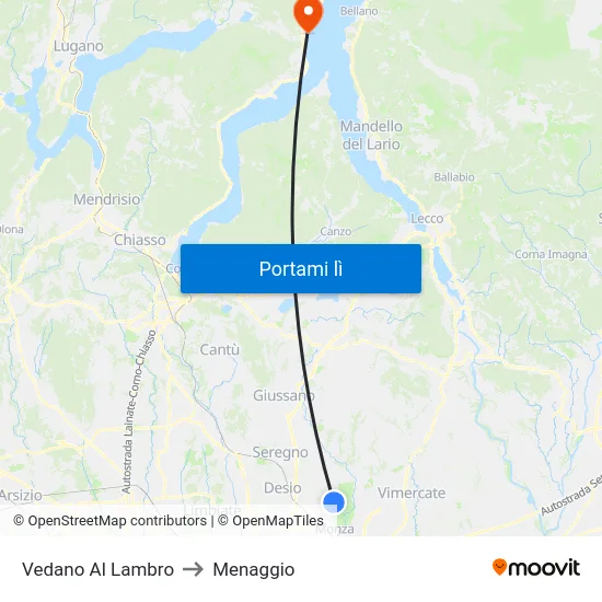 Vedano Al Lambro to Menaggio map