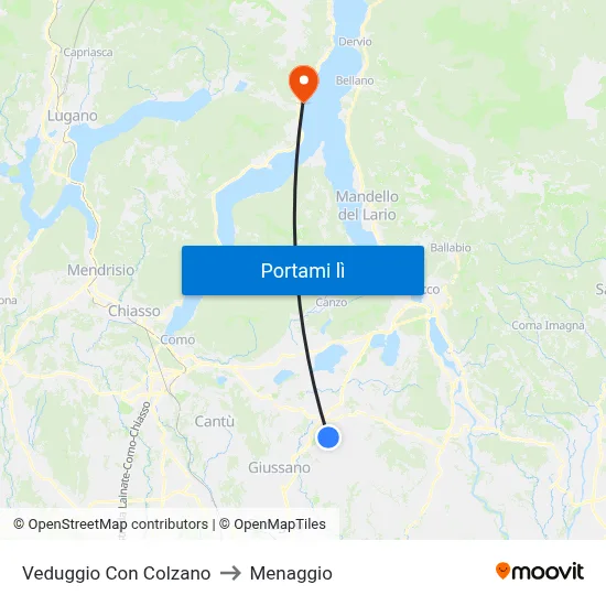 Veduggio Con Colzano to Menaggio map