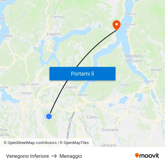 Venegono Inferiore to Menaggio map