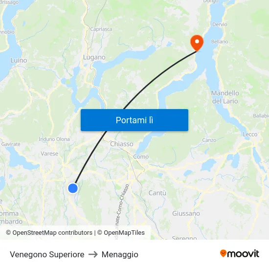 Venegono Superiore to Menaggio map