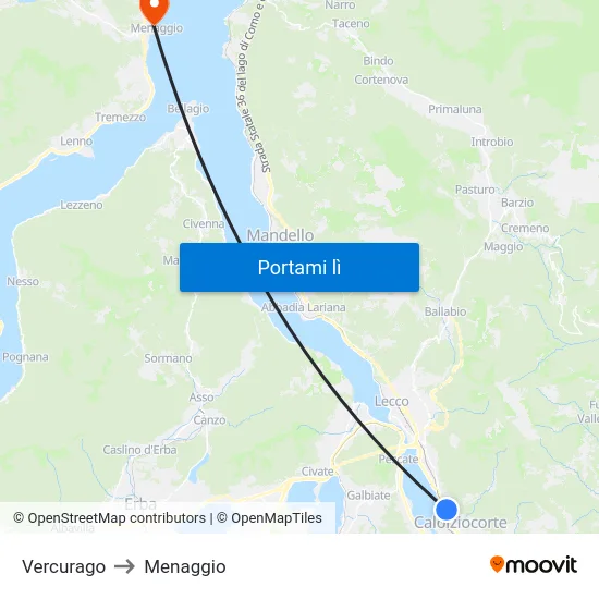 Vercurago to Menaggio map