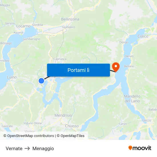 Vernate to Menaggio map