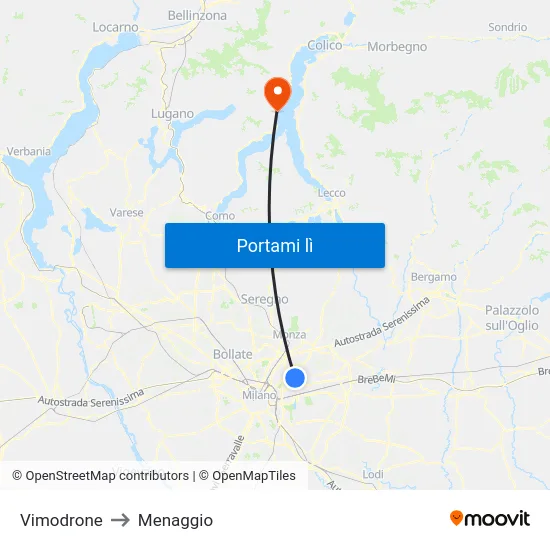 Vimodrone to Menaggio map