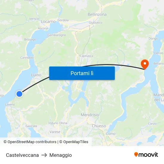 Castelveccana to Menaggio map