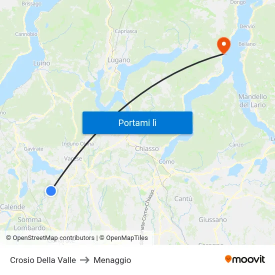Crosio Della Valle to Menaggio map