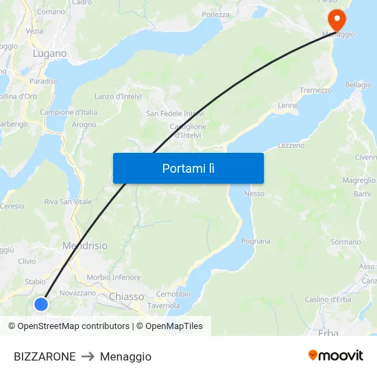 BIZZARONE to Menaggio map