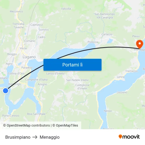 Brusimpiano to Menaggio map