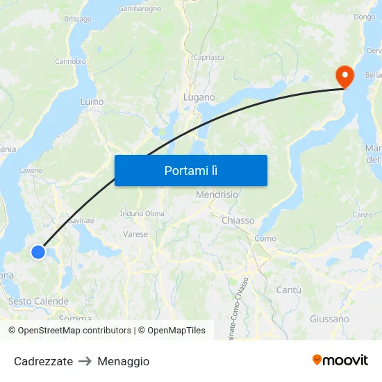 Cadrezzate to Menaggio map