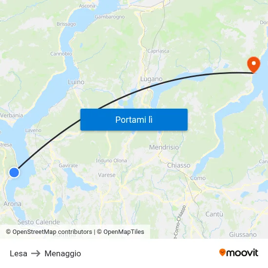 Lesa to Menaggio map