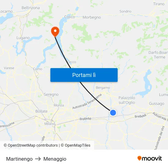 Martinengo to Menaggio map