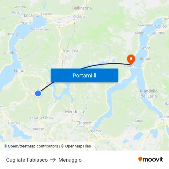 Cugliate-Fabiasco to Menaggio map