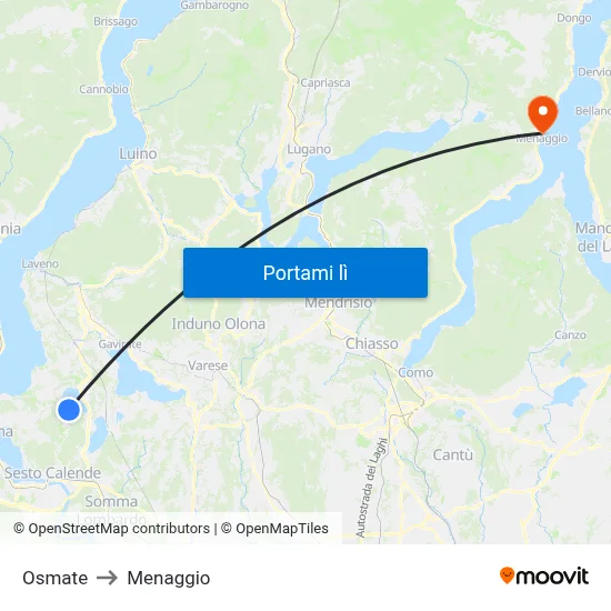 Osmate to Menaggio map