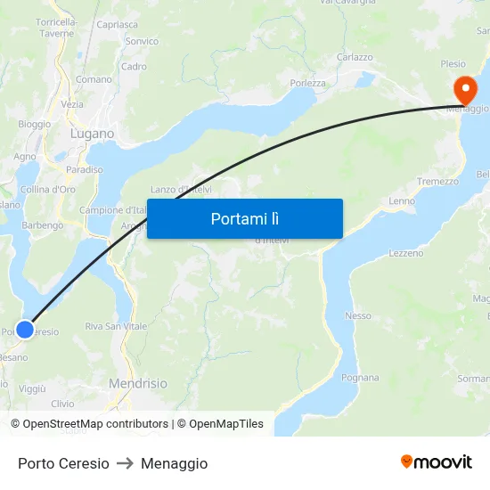 Porto Ceresio to Menaggio map