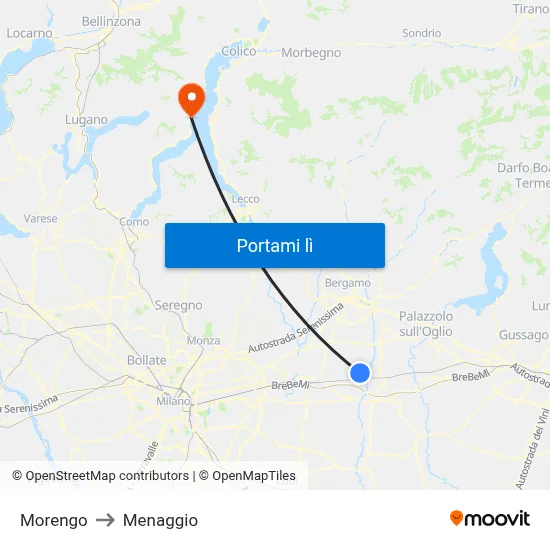 Morengo to Menaggio map