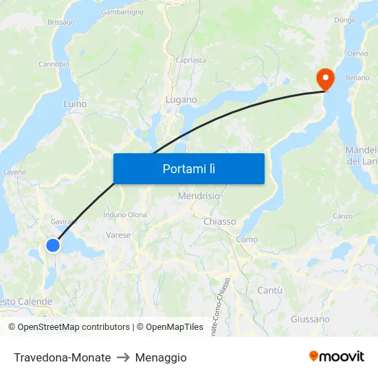 Travedona-Monate to Menaggio map