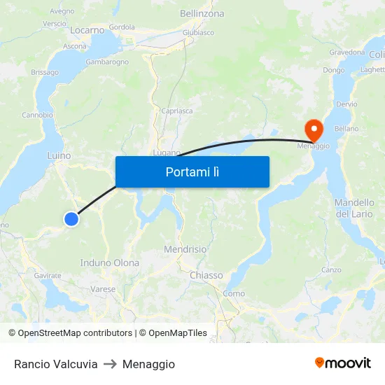 Rancio Valcuvia to Menaggio map
