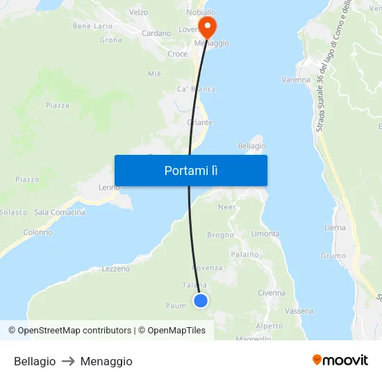 Bellagio to Menaggio map
