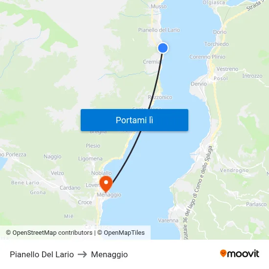 Pianello Del Lario to Menaggio map