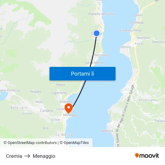 Cremia to Menaggio map