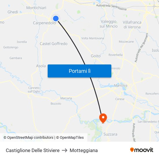 Castiglione Delle Stiviere to Motteggiana map