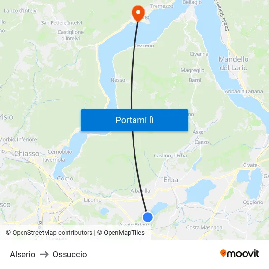 Alserio to Ossuccio map