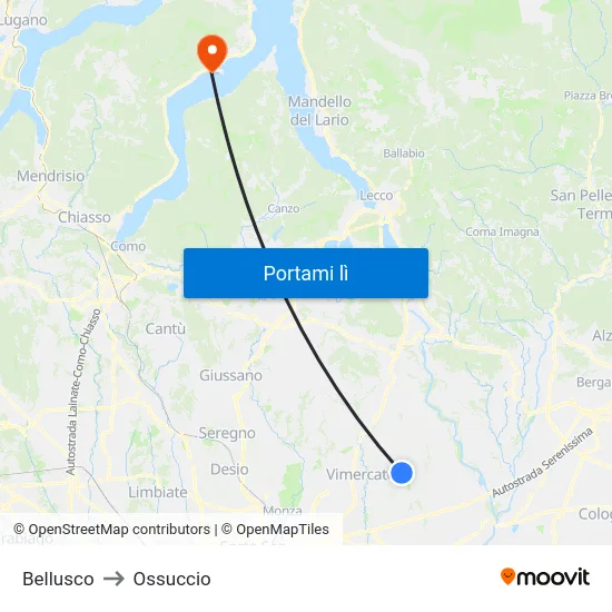Bellusco to Ossuccio map