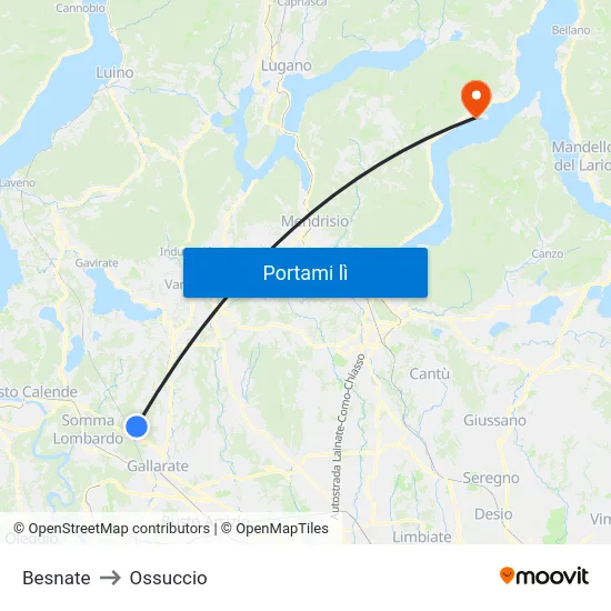 Besnate to Ossuccio map