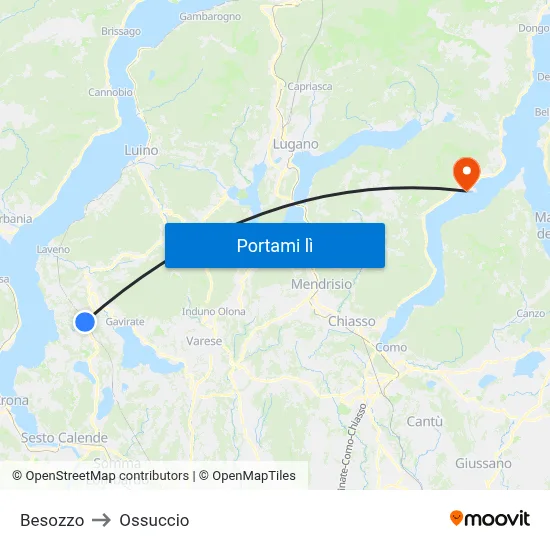 Besozzo to Ossuccio map