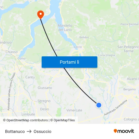 Bottanuco to Ossuccio map