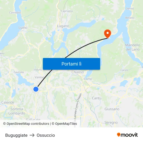 Buguggiate to Ossuccio map