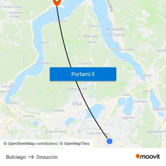 Bulciago to Ossuccio map