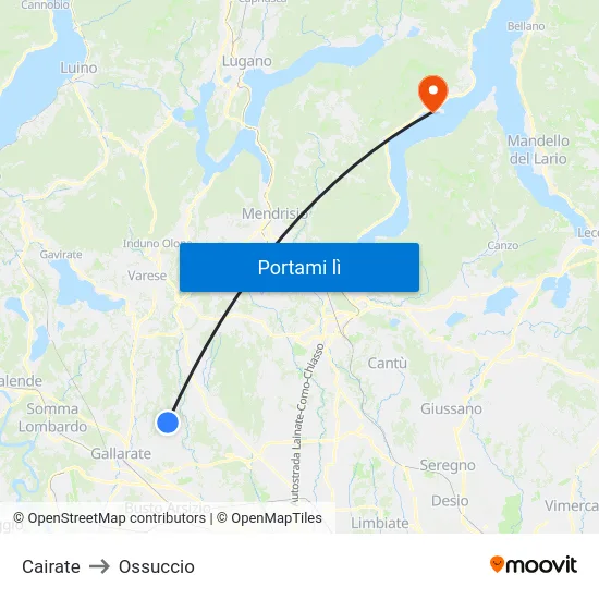 Cairate to Ossuccio map