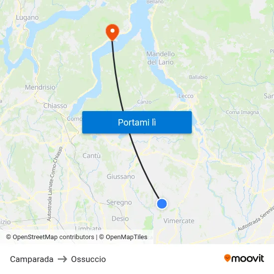 Camparada to Ossuccio map