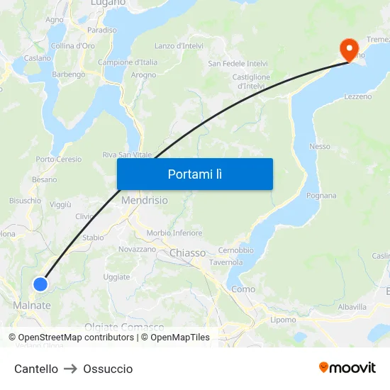 Cantello to Ossuccio map