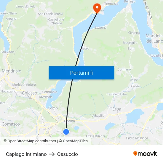 Capiago Intimiano to Ossuccio map