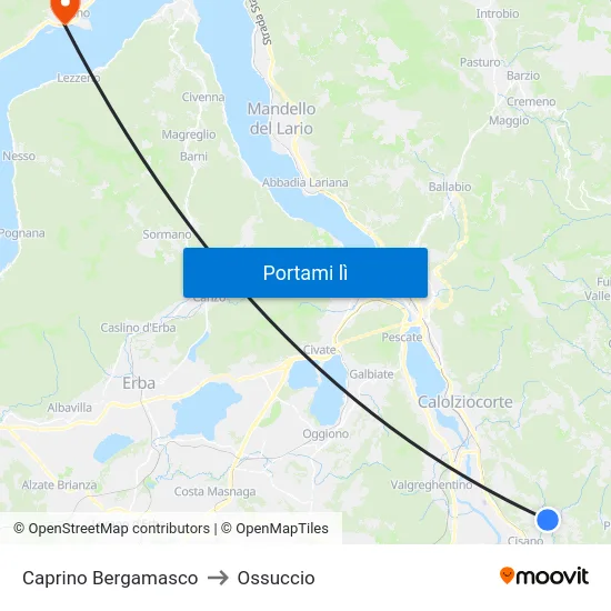 Caprino Bergamasco to Ossuccio map