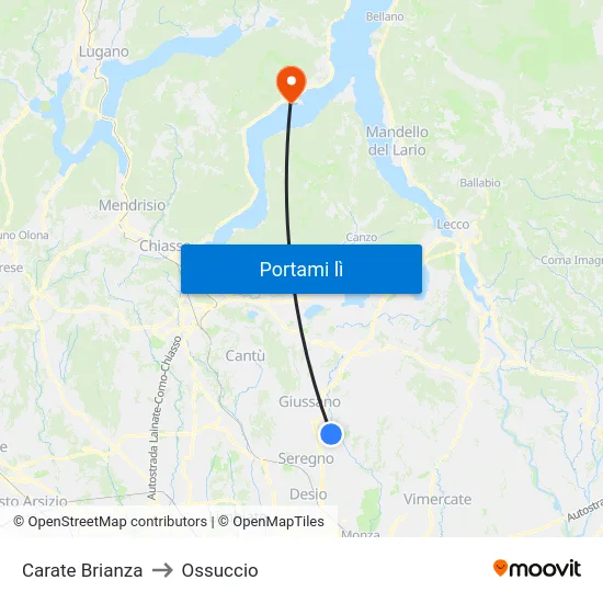 Carate Brianza to Ossuccio map