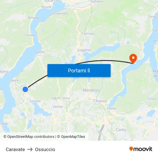 Caravate to Ossuccio map