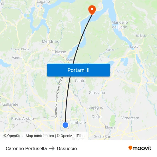 Caronno Pertusella to Ossuccio map