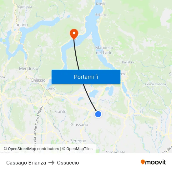 Cassago Brianza to Ossuccio map