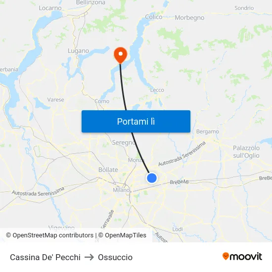 Cassina De' Pecchi to Ossuccio map