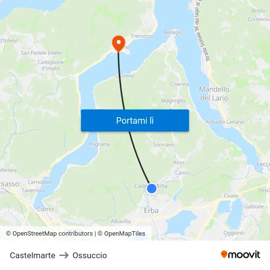 Castelmarte to Ossuccio map