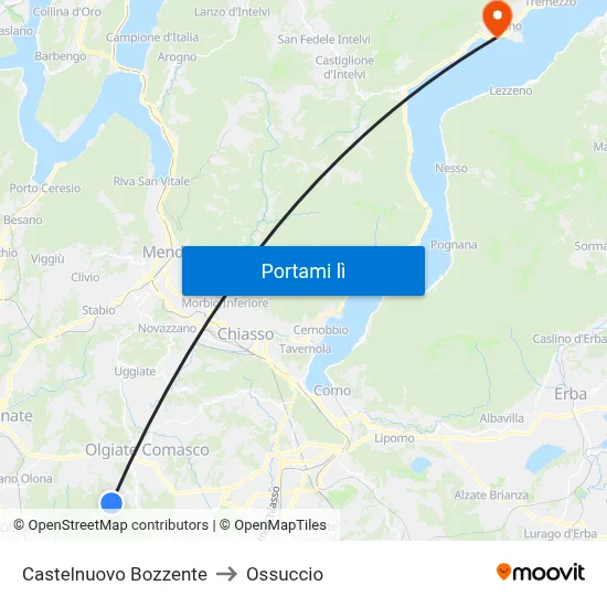 Castelnuovo Bozzente to Ossuccio map