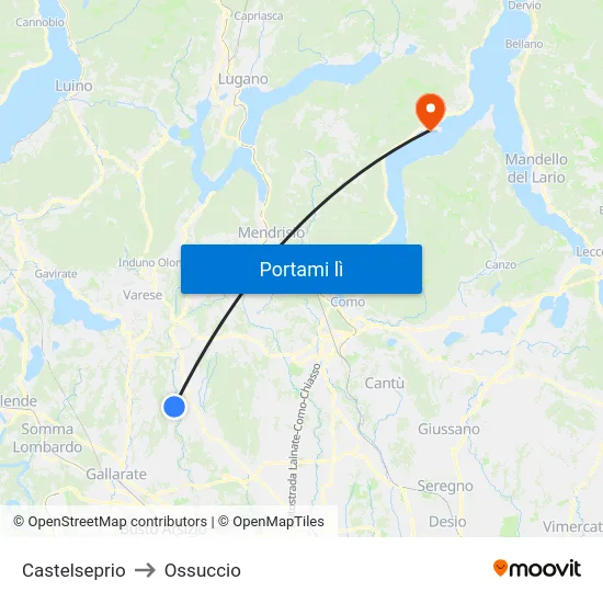 Castelseprio to Ossuccio map