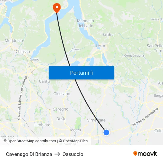 Cavenago Di Brianza to Ossuccio map