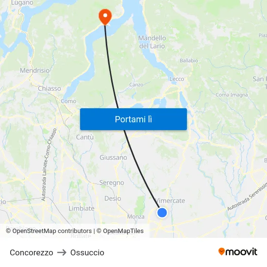 Concorezzo to Ossuccio map