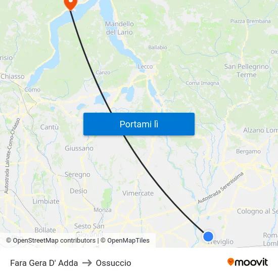 Fara Gera D' Adda to Ossuccio map